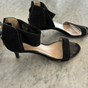 Black sure kitten heel sandals by Pelle Moda